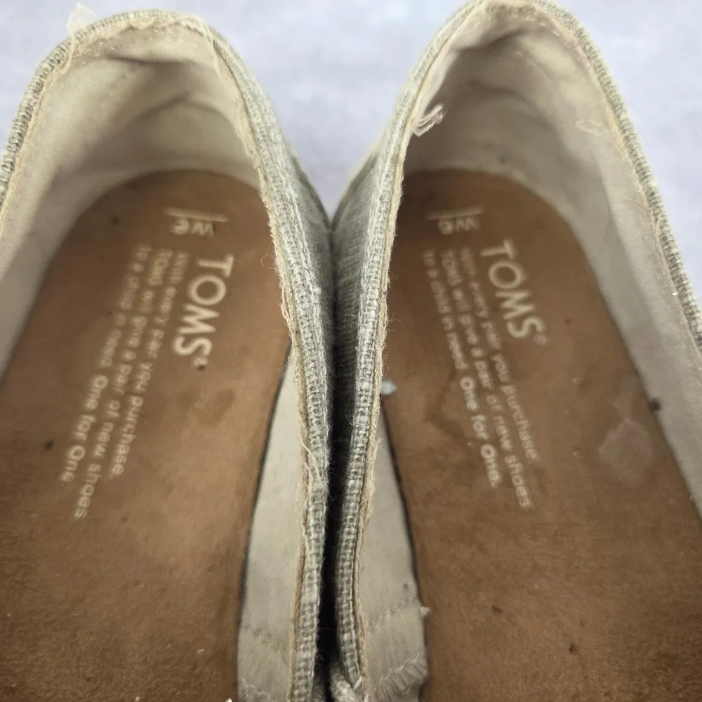 TOMS Womens Open Toe Espadrille Flats Taupe Wht Grid Print Slip On Shoes Size 6